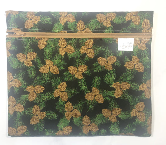 Pinecones themed project bag for cross stitch.