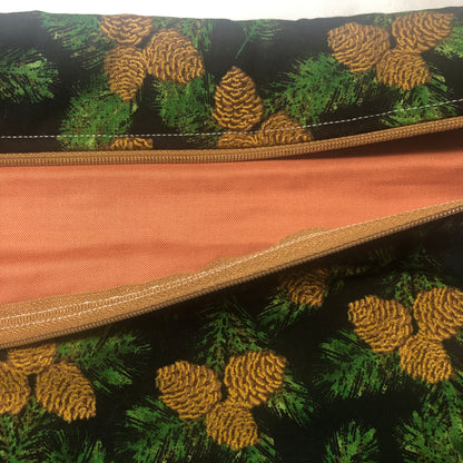 Pinecones themed project bag for cross stitch.