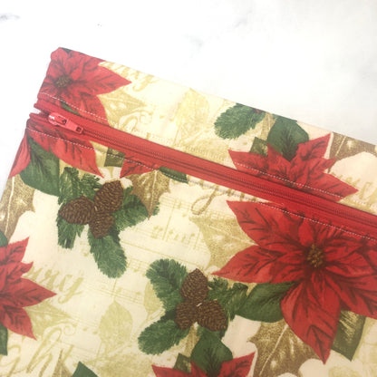 Poinsettia themed project bag for cross stitch.