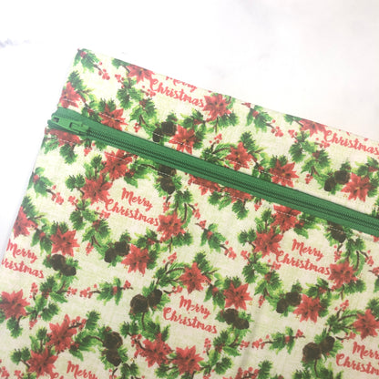 Christmas wreath  themed project bag for cross stitch.