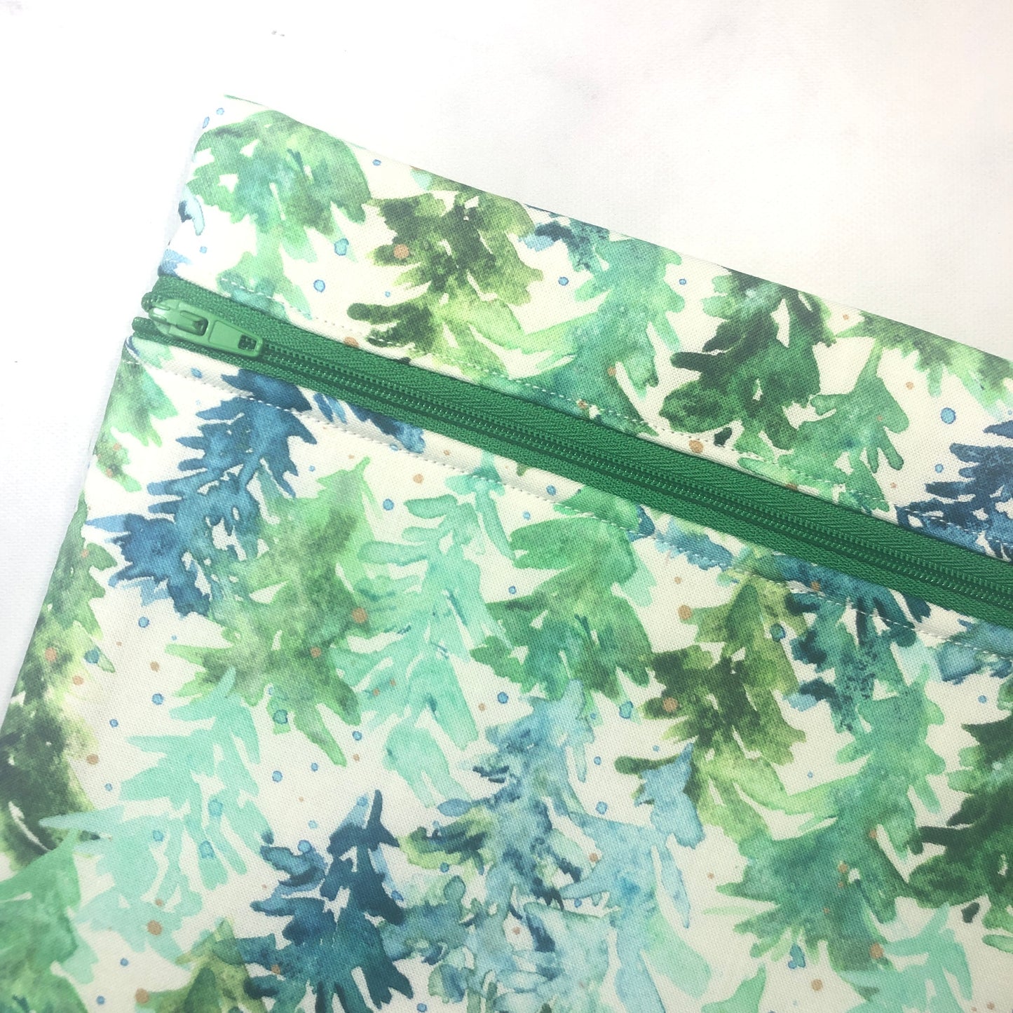 Watercolour trees  themed project bag for cross stitch.