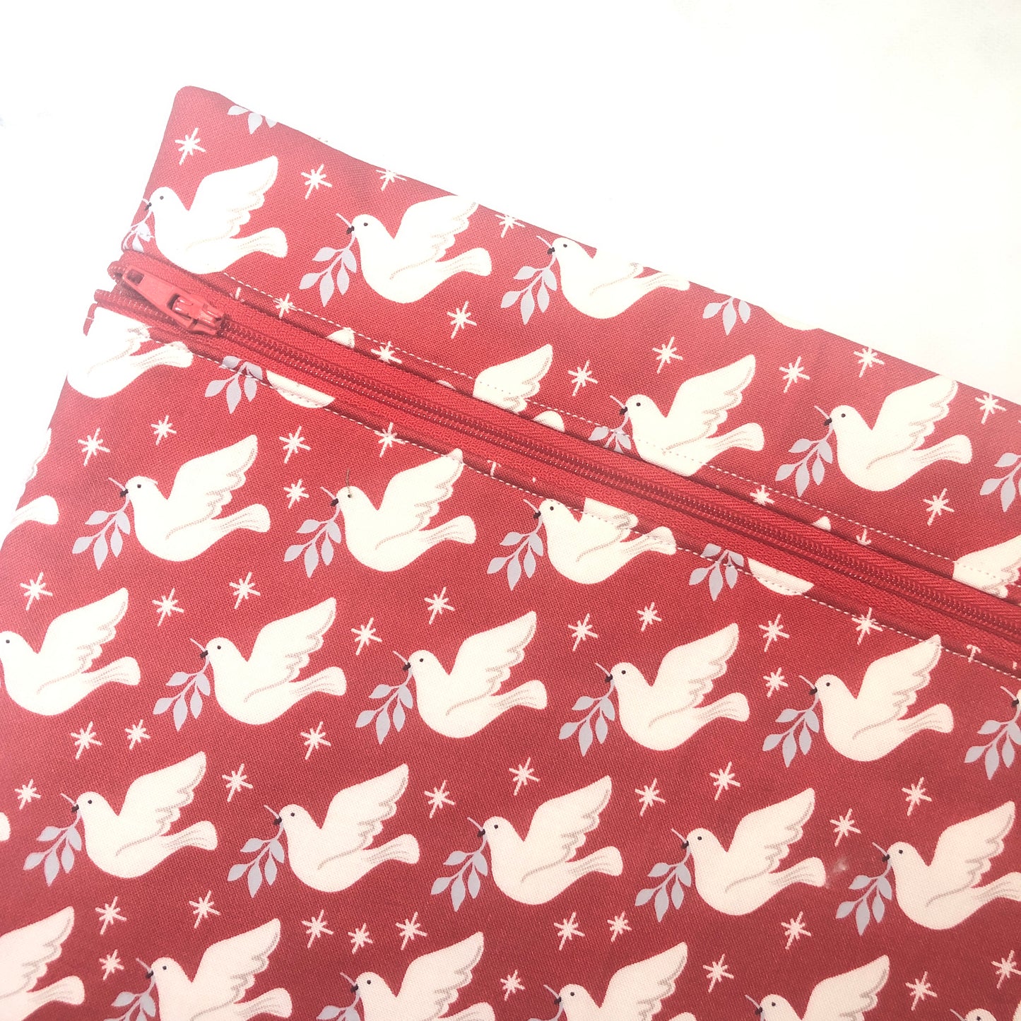 White peace doves  themed project bag for cross stitch.