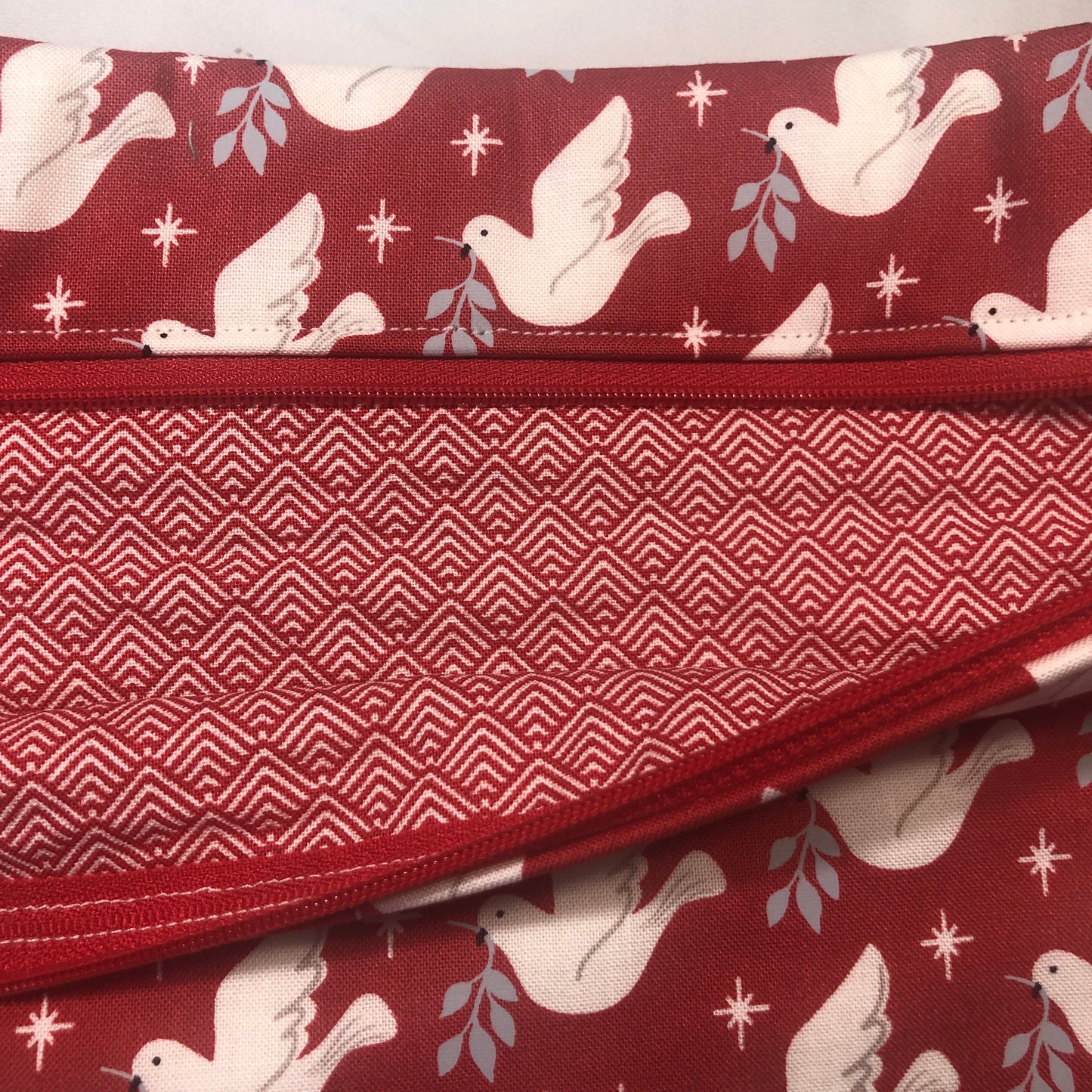 White peace doves  themed project bag for cross stitch.