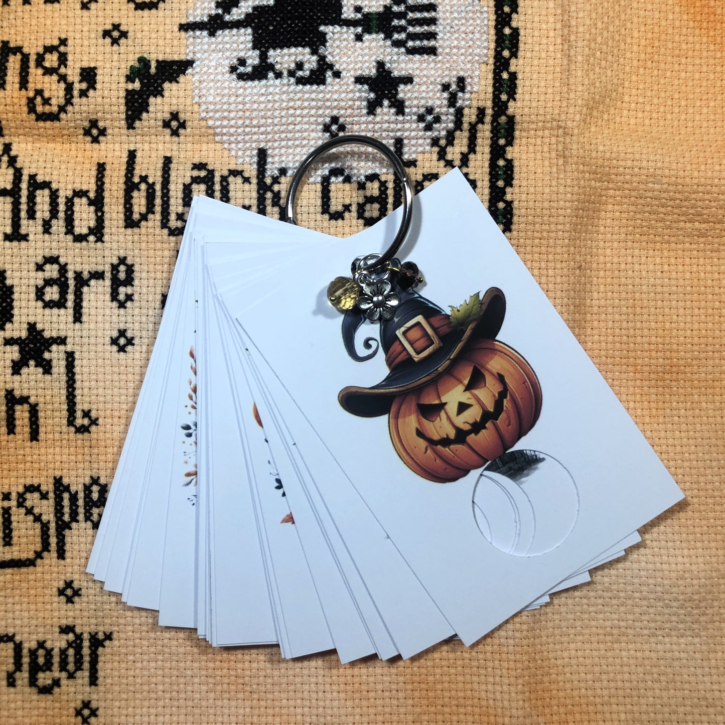 Halloween themed handmade floss drops for cross stitch.