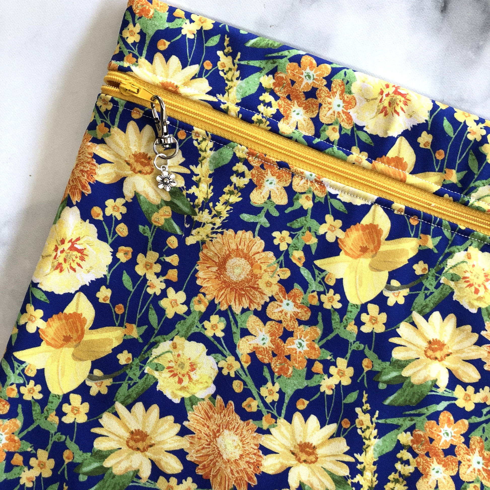 Daffodil themed project bag for cross stitch.