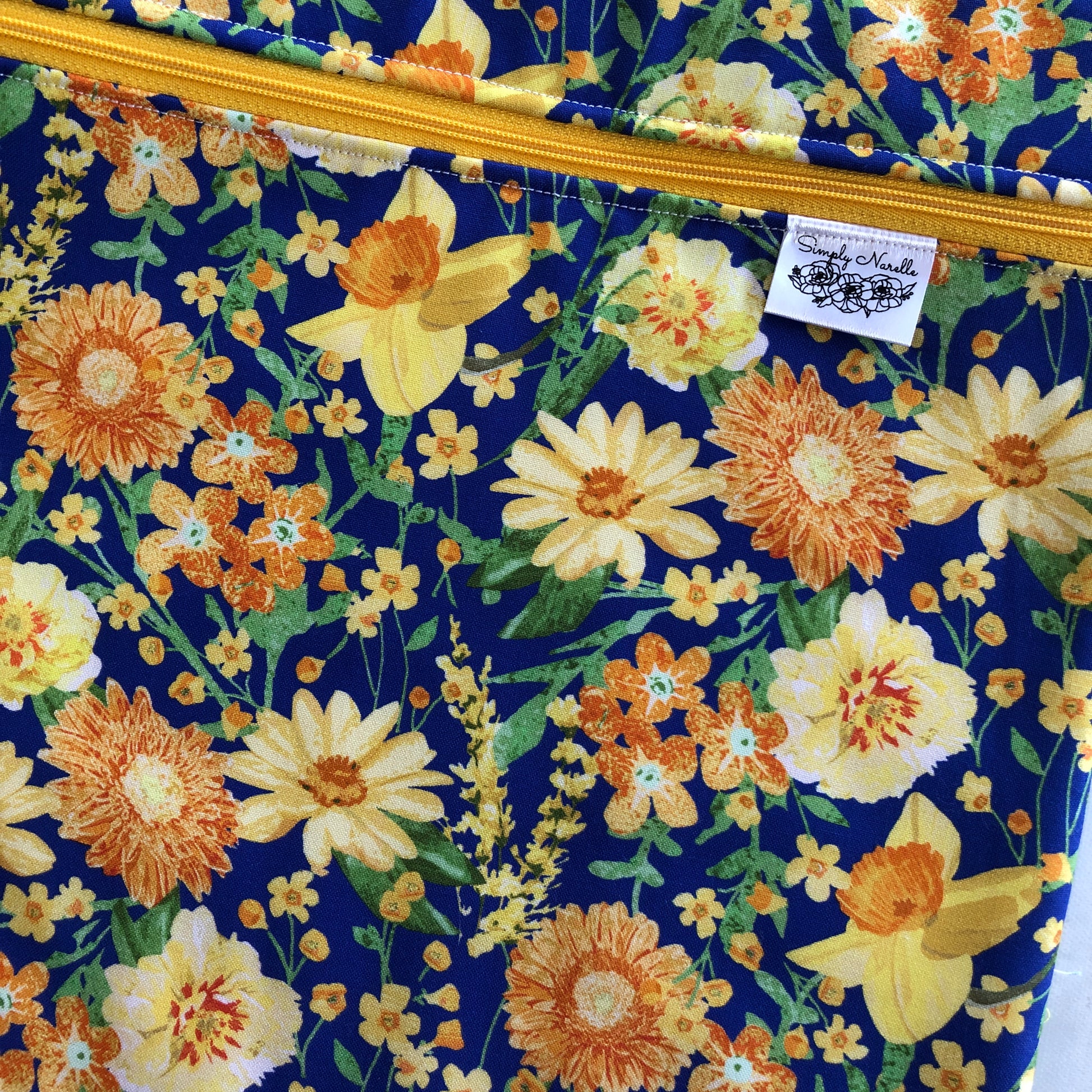 Daffodil themed project bag for cross stitch.