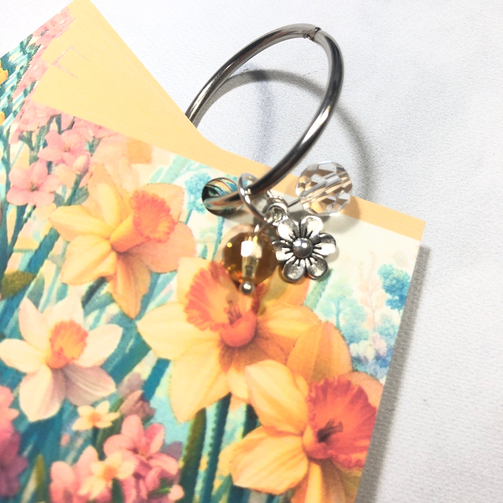 Daffodil themed handmade floss drops for cross stitch.