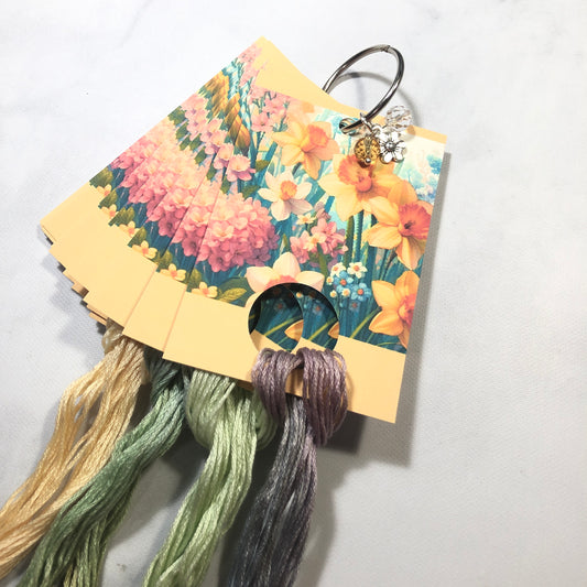 Daffodil themed handmade floss drops for cross stitch.
