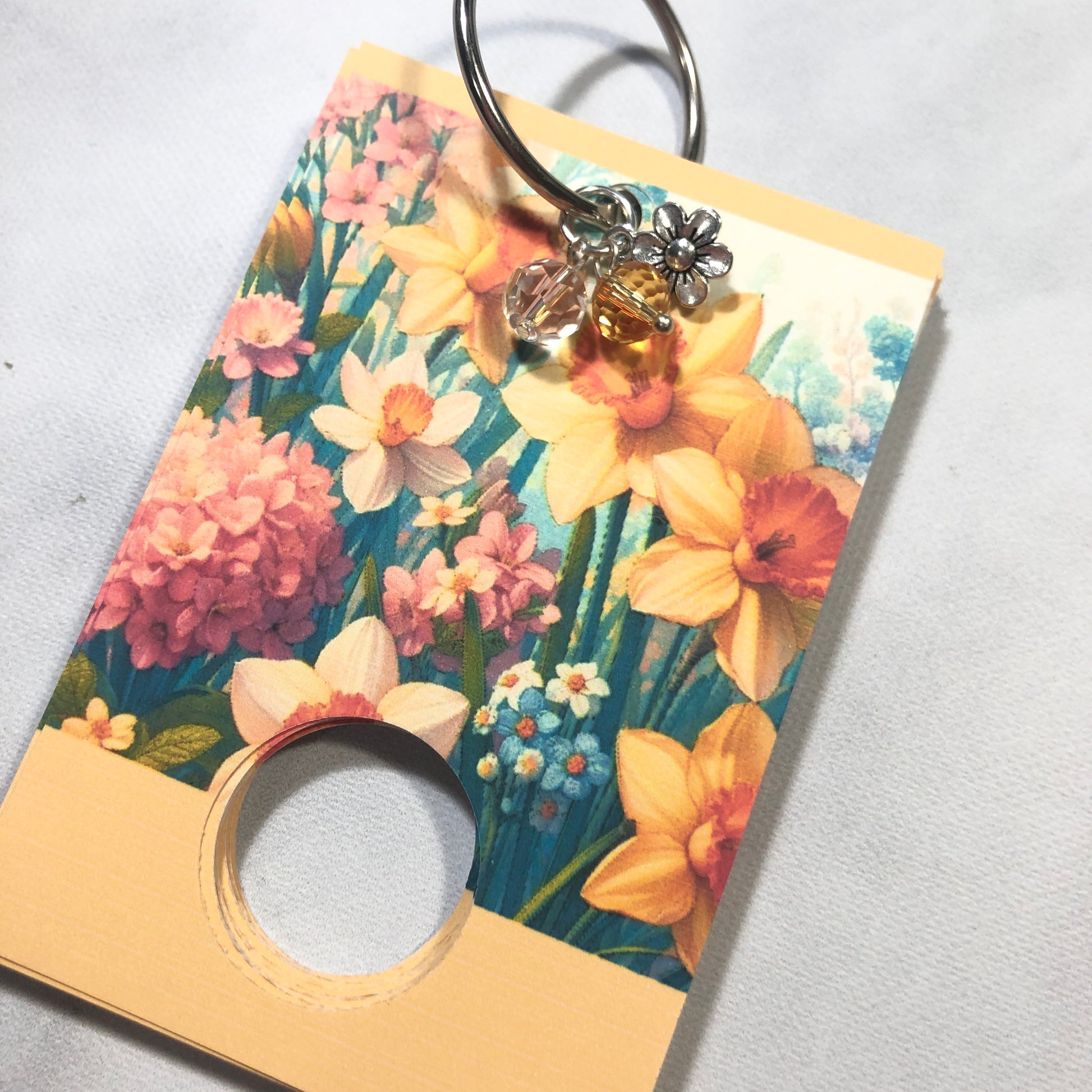 Daffodil themed handmade floss drops for cross stitch.