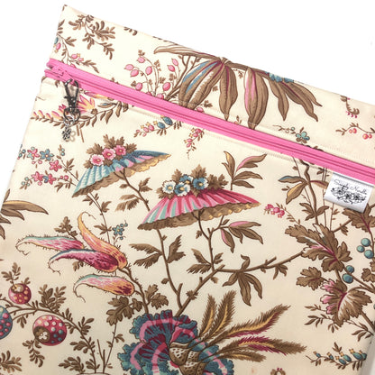 Pink Floral Project Bag for Cross Stitch : Handmade Cotton Craft Organizer