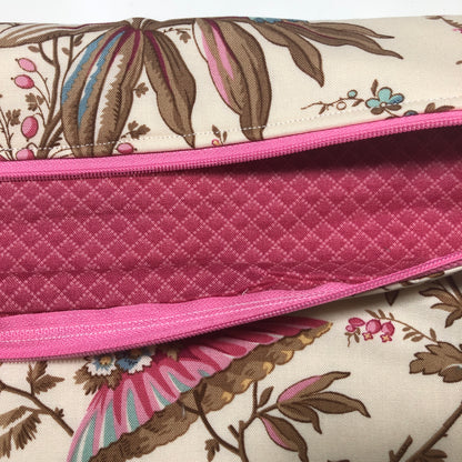 Pink Floral Project Bag for Cross Stitch : Handmade Cotton Craft Organizer