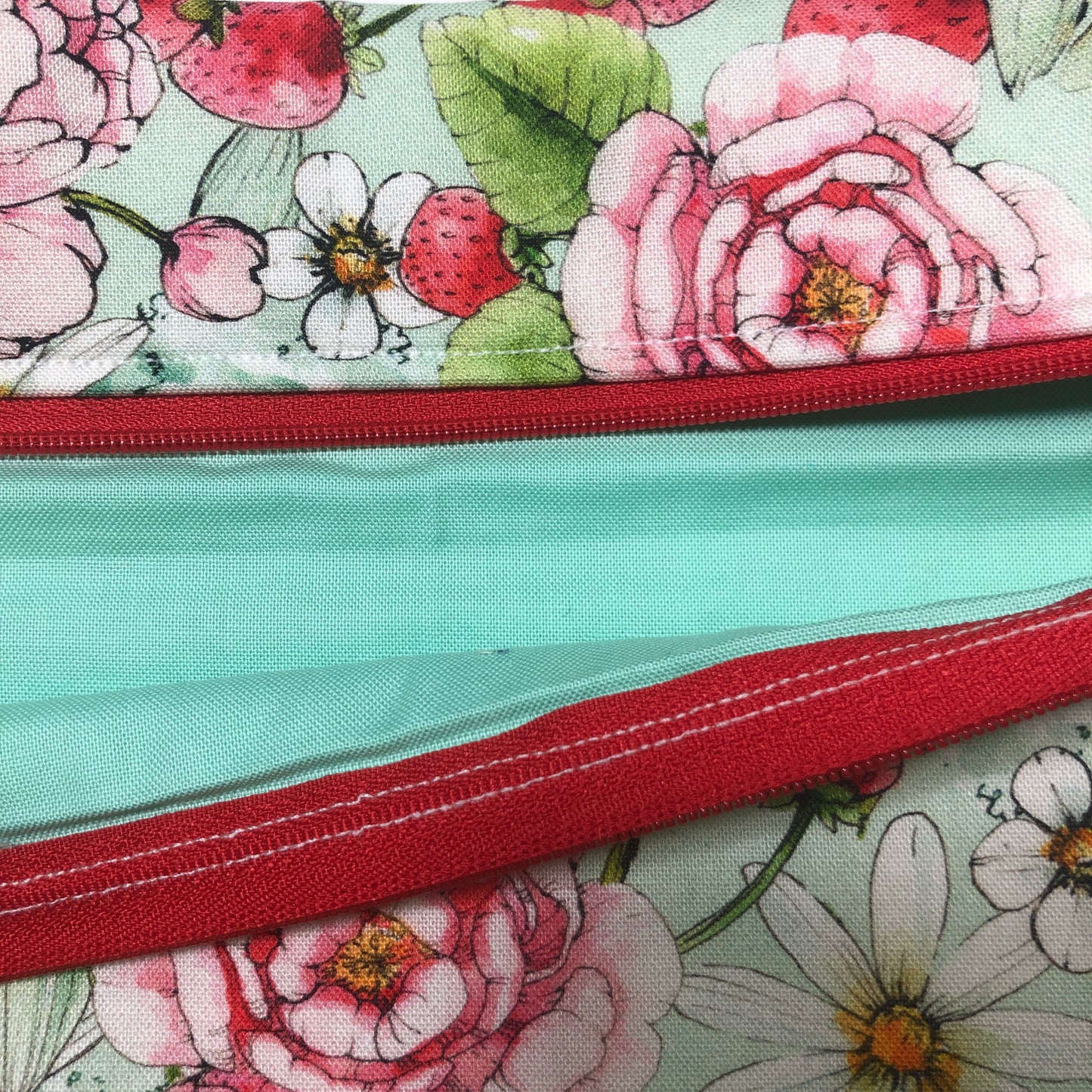 Strawberries Project Bag for Cross Stitch : Handmade Cotton Craft Organizer