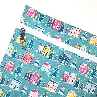 Winter Christmas Village fabric by Liberty print Project Bag for Cross Stitch and other crafts - Various Sizes