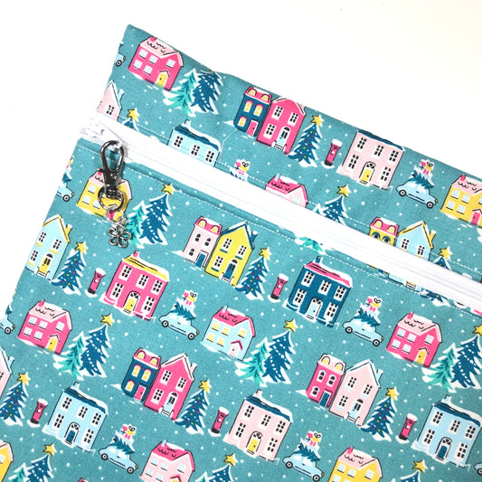 Winter Christmas Village fabric by Liberty print Project Bag for Cross Stitch and other crafts - Various Sizes