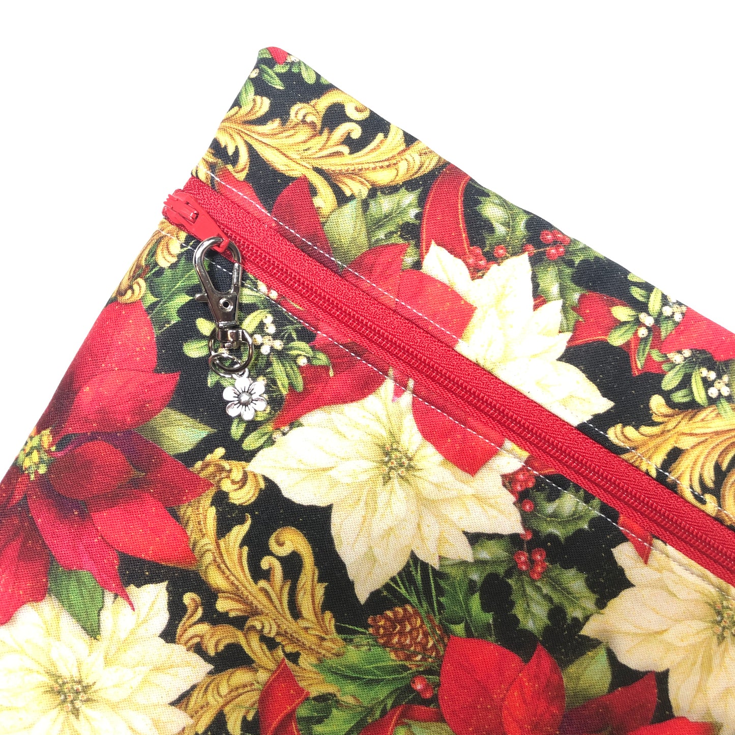 Christmas Poinsettia Themed Project Bag (12" x 9.5") for Cross Stitch and other crafts