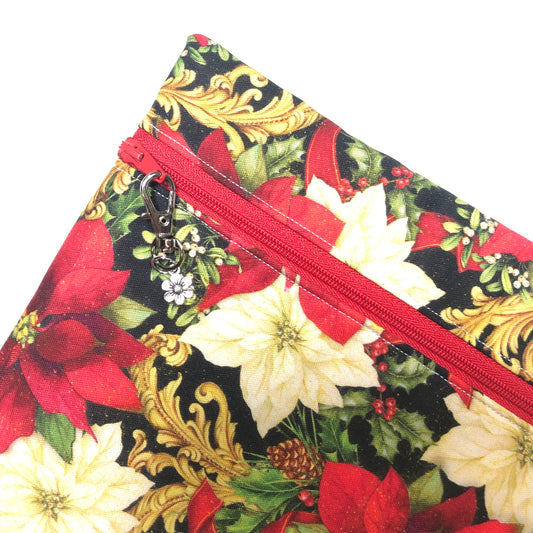 Christmas Poinsettia Themed Project Bag (12" x 9.5") for Cross Stitch and other crafts