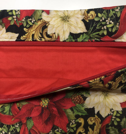 Christmas Poinsettia Themed Project Bag (12" x 9.5") for Cross Stitch and other crafts