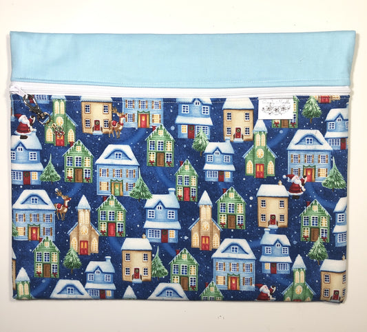 Santa Snowy Village Themed Project Bag for Cross Stitch and other crafts - 12" x 9.5"