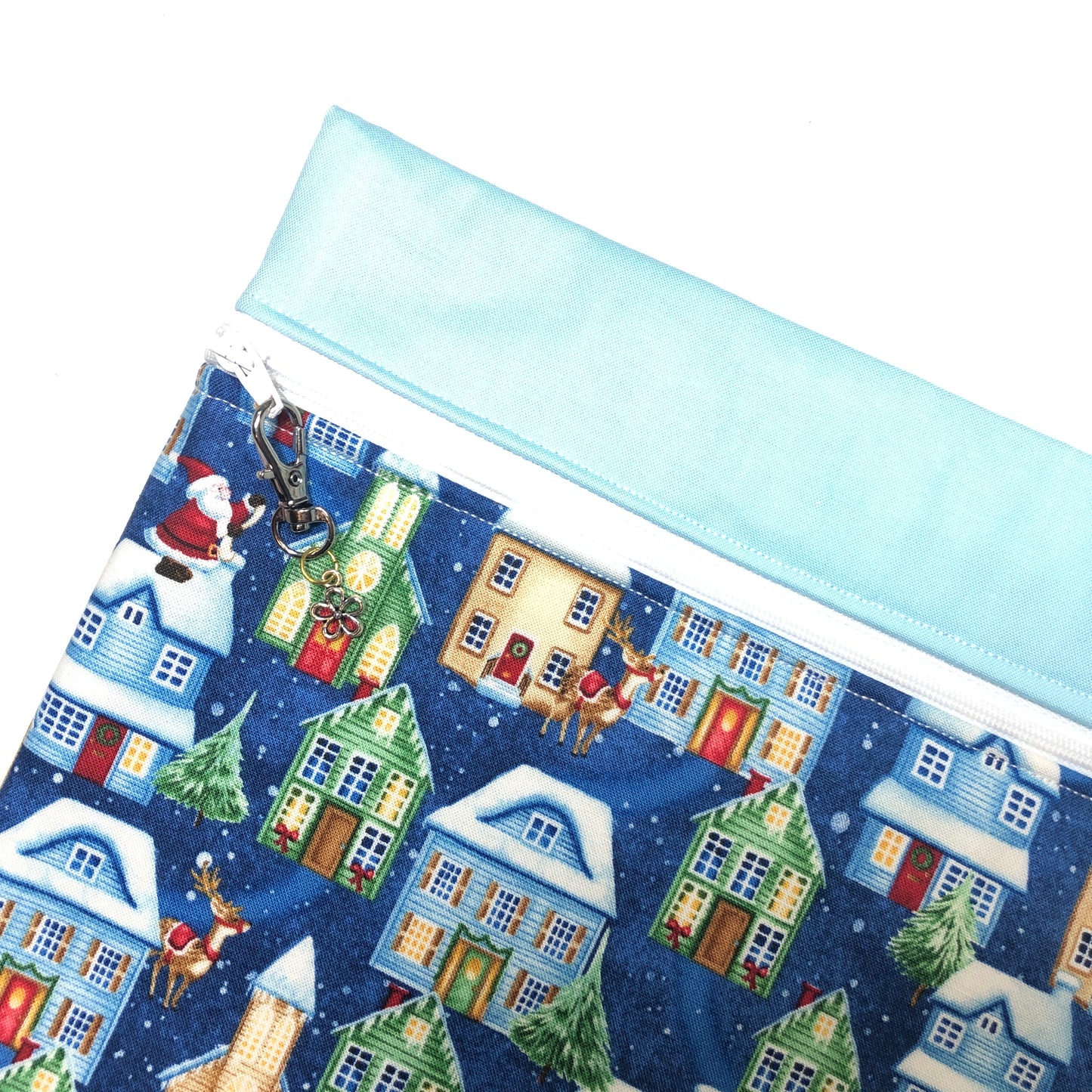 Santa Snowy Village Themed Project Bag for Cross Stitch and other crafts - 12" x 9.5"