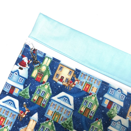 Santa Snowy Village Themed Project Bag for Cross Stitch and other crafts - 12" x 9.5"