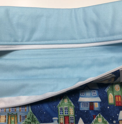 Santa Snowy Village Themed Project Bag for Cross Stitch and other crafts - 12" x 9.5"