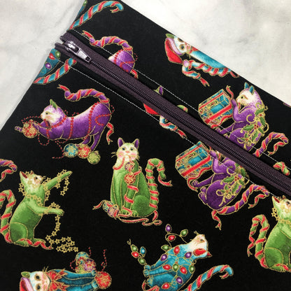 Christmas cats themed cross stitch project bag