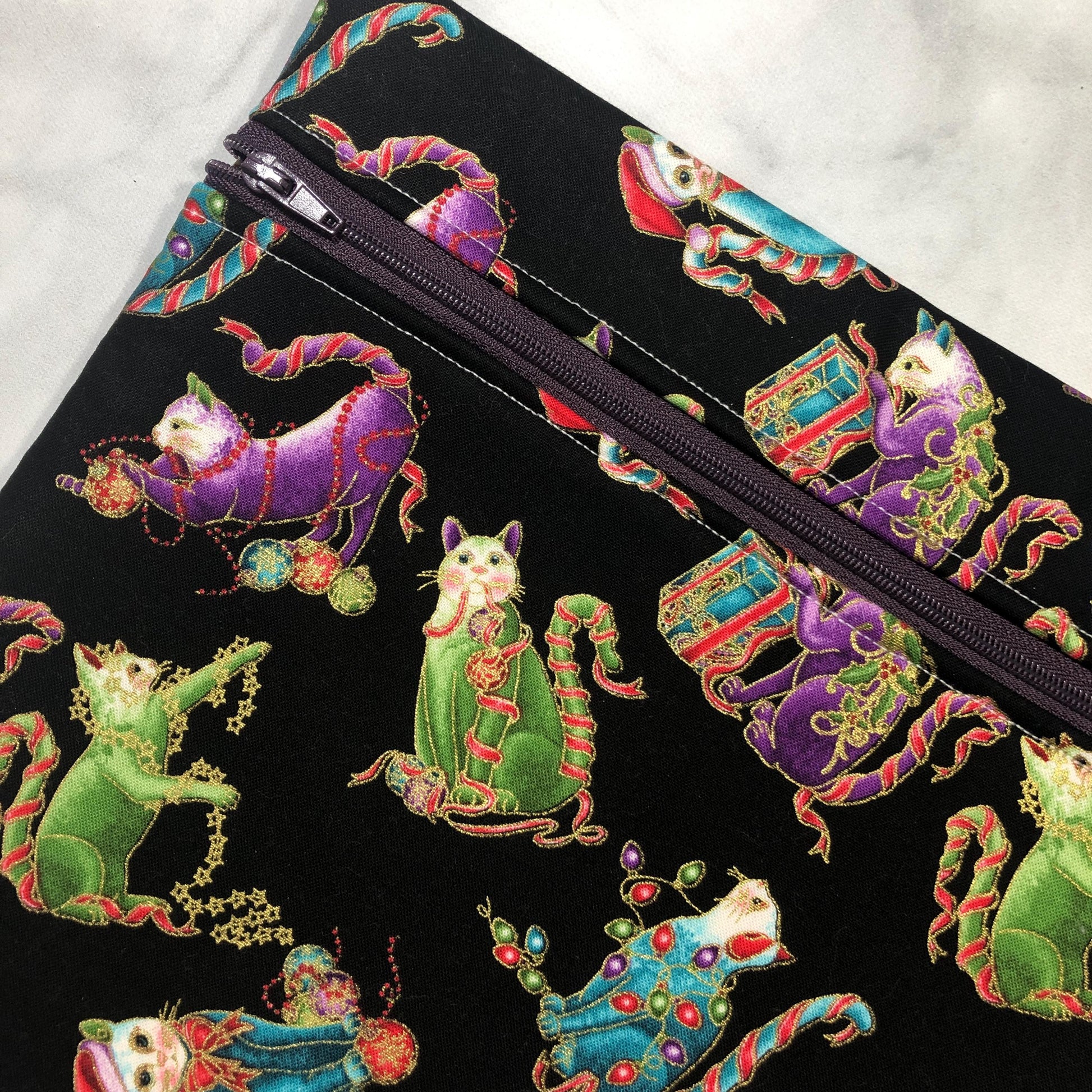 Christmas cats themed cross stitch project bag