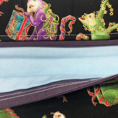 Christmas cats themed cross stitch project bag