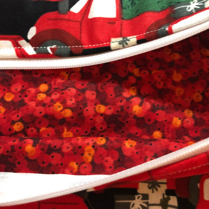 Christmas trucks themed  cross stitch project bag