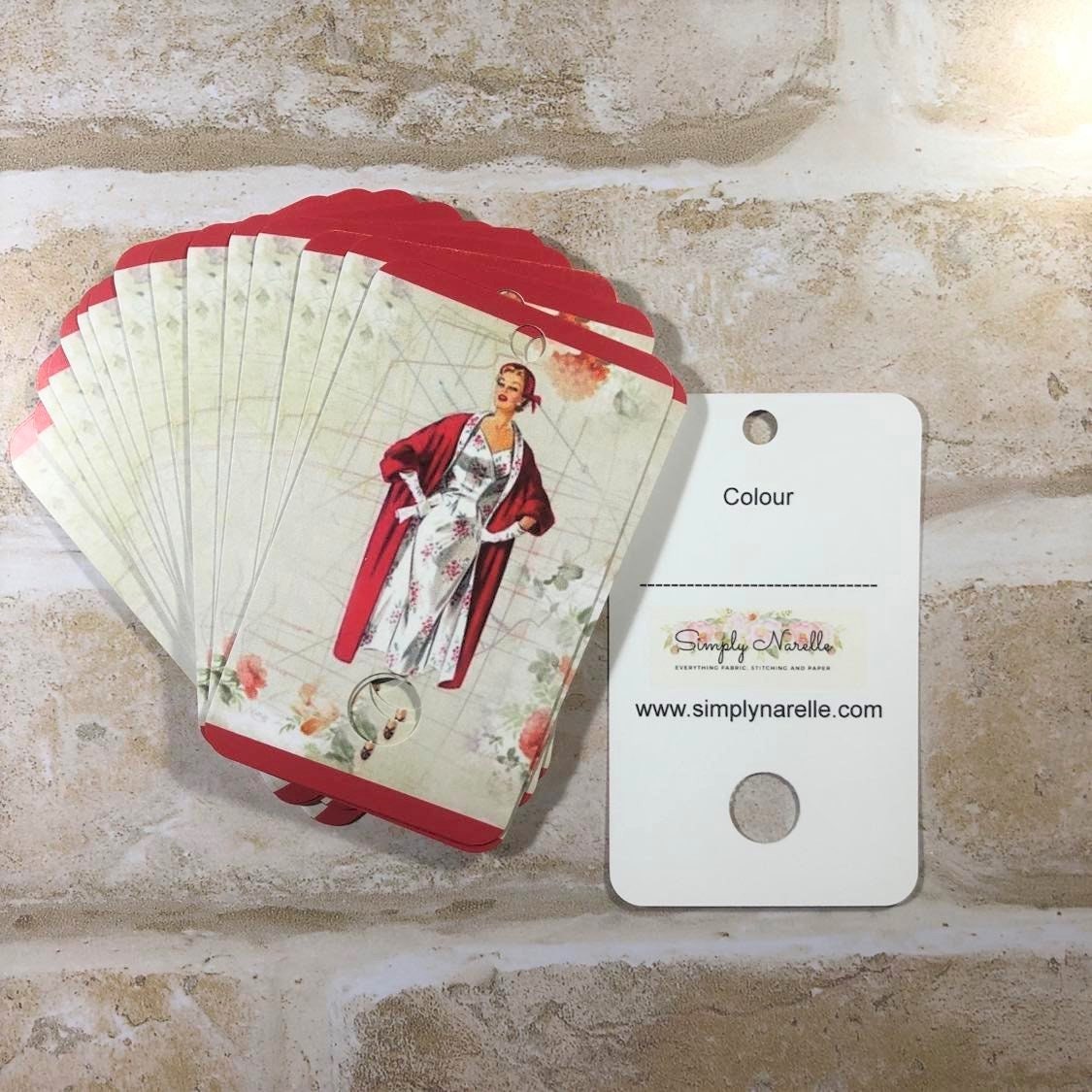 Vintage 1950s lady fashion themed floss drops for cross stitch thread organisation