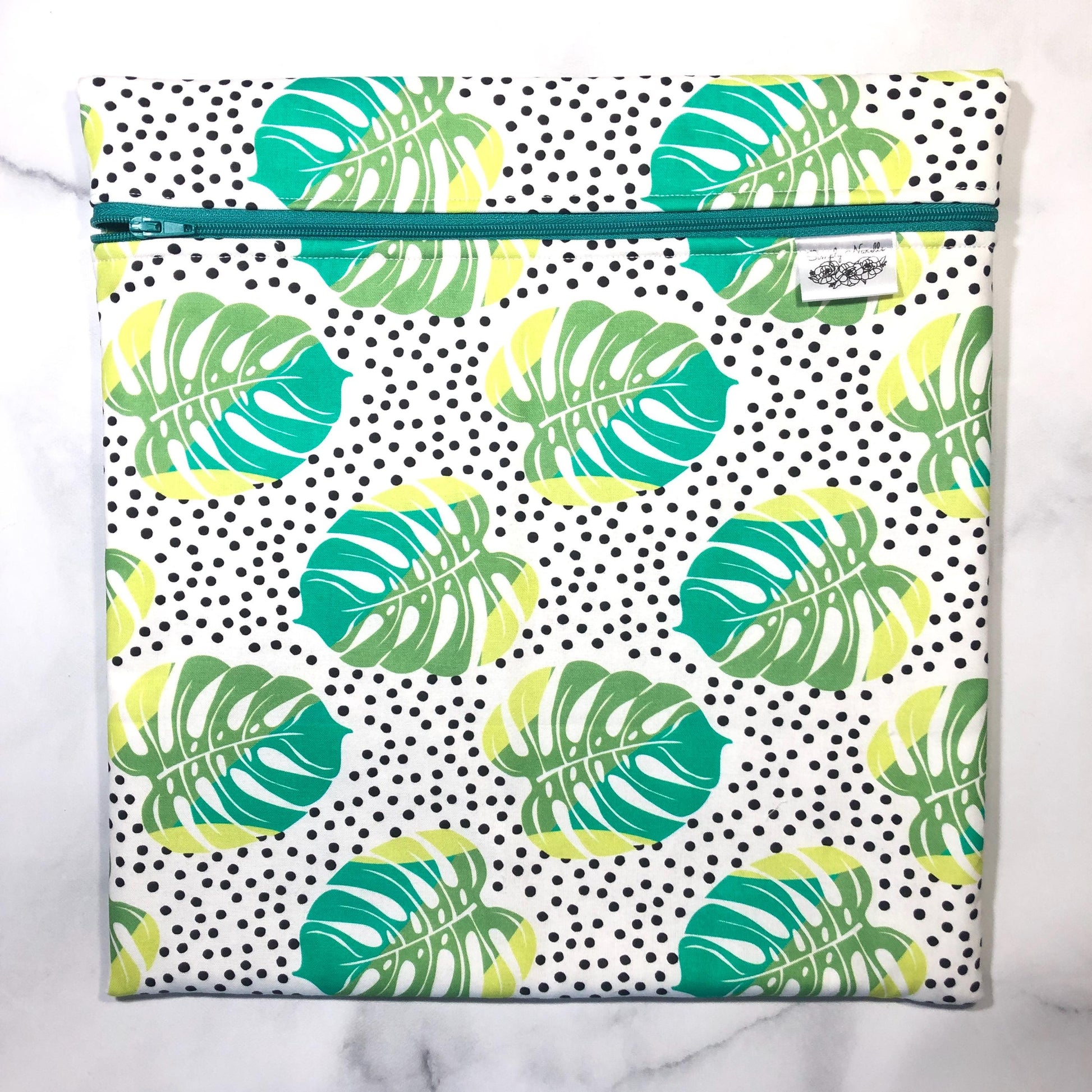 Leaf themed cross stitch project bag