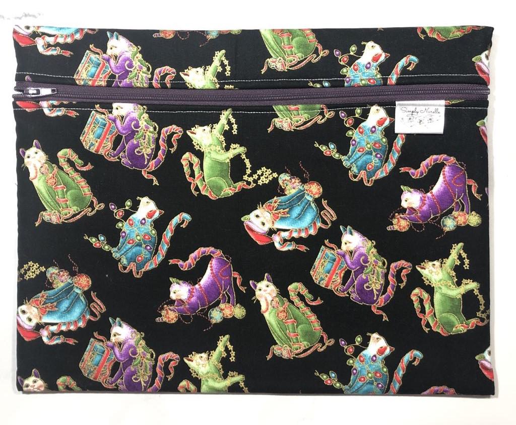 Christmas cats themed cross stitch project bag