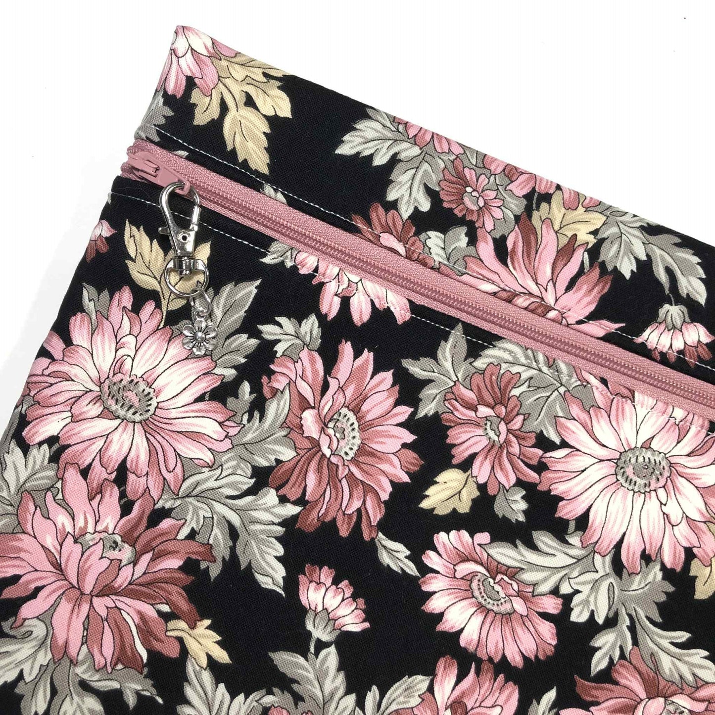 Pink Floral Project Bag: Handmade Cotton Craft Organizer for Cross Stitch and other crafts (12"x9.5")