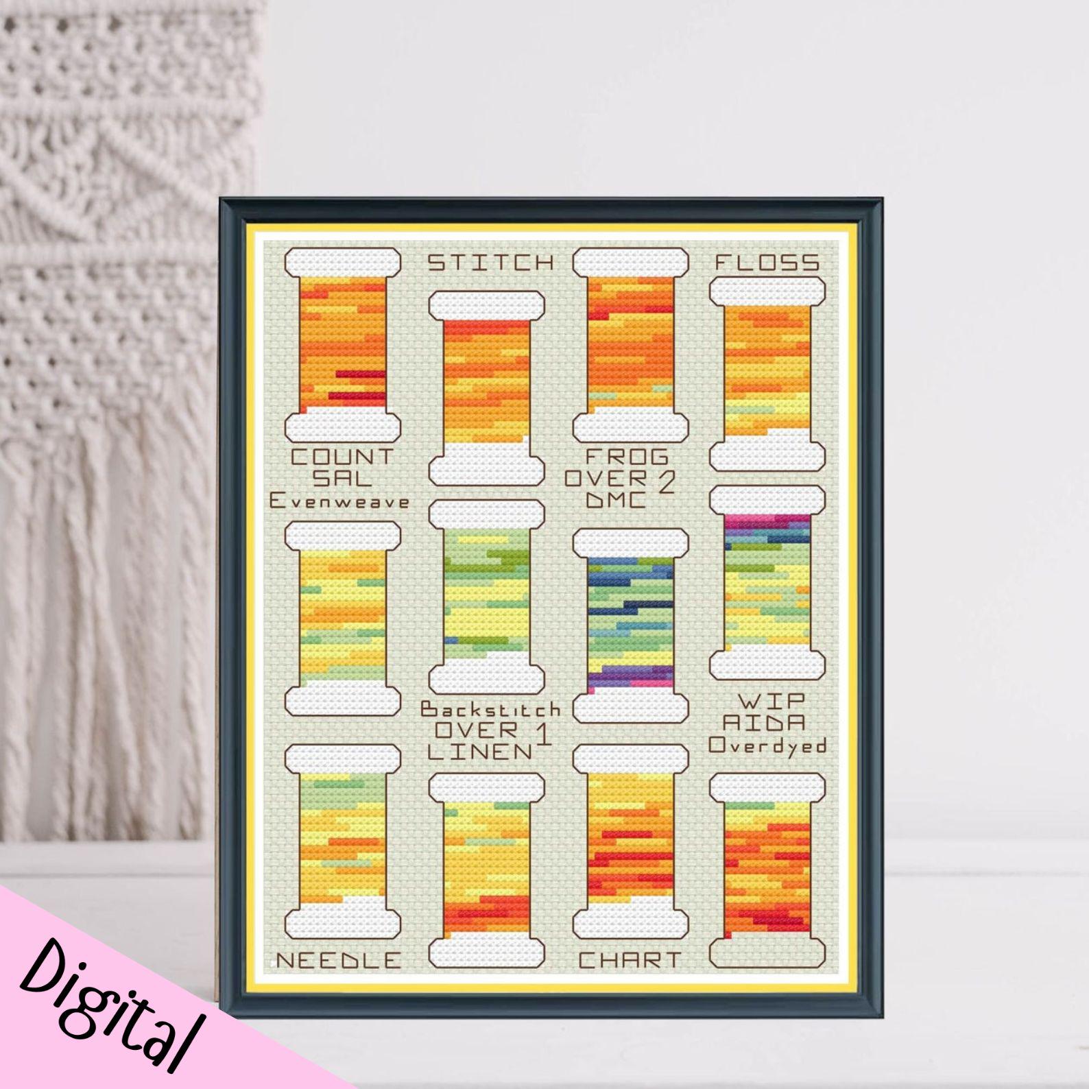 Cross stitch thread spools themed temperature cross stitch chart