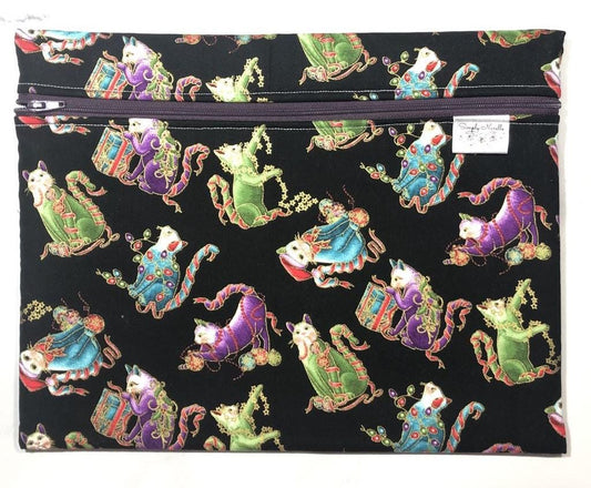 Christmas cats themed cross stitch project bag