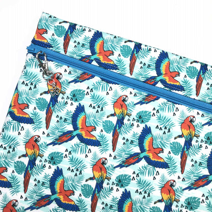 Bright Parrots Project Bag: Handmade Cotton Craft Organizer for Cross Stitch and other crafts (11.5"x9.5")