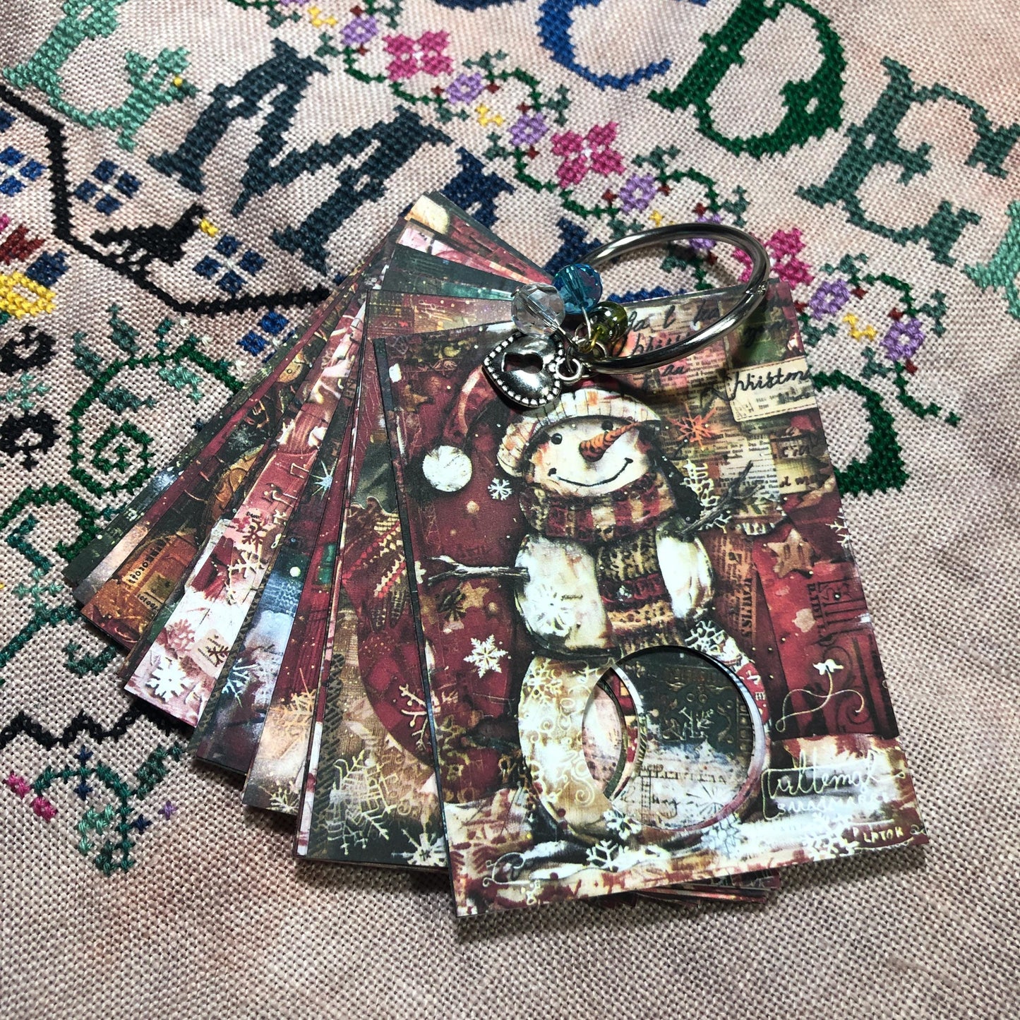 Christmas themed floss drops for cross stitch thread organisation.