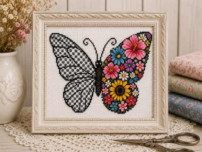 Floral Blackwork Butterfly PDF Cross Stitch Chart