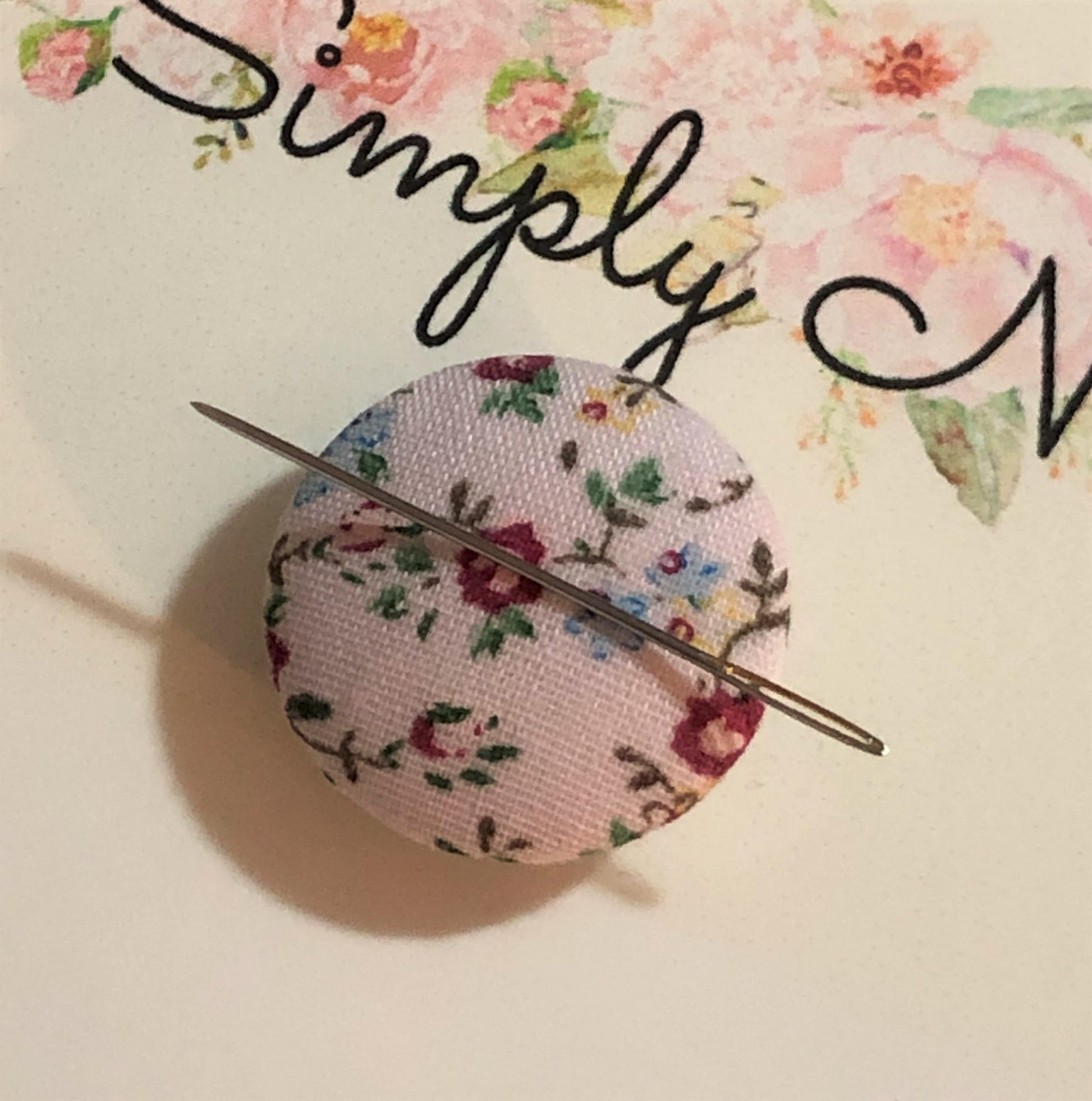 Floral Fabric Button Style Needle Minder/Thread Holder/ Parking Aid