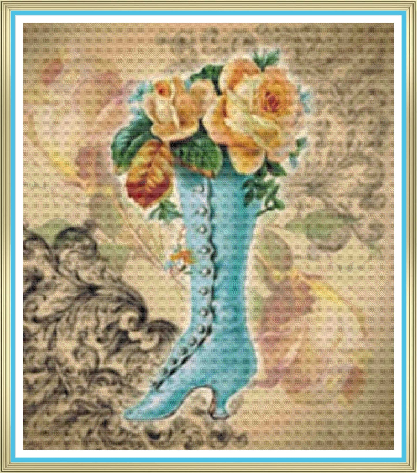 Vintage Blue Boot PDF Cross Stitch Chart - Pattern Keeper Compatible*