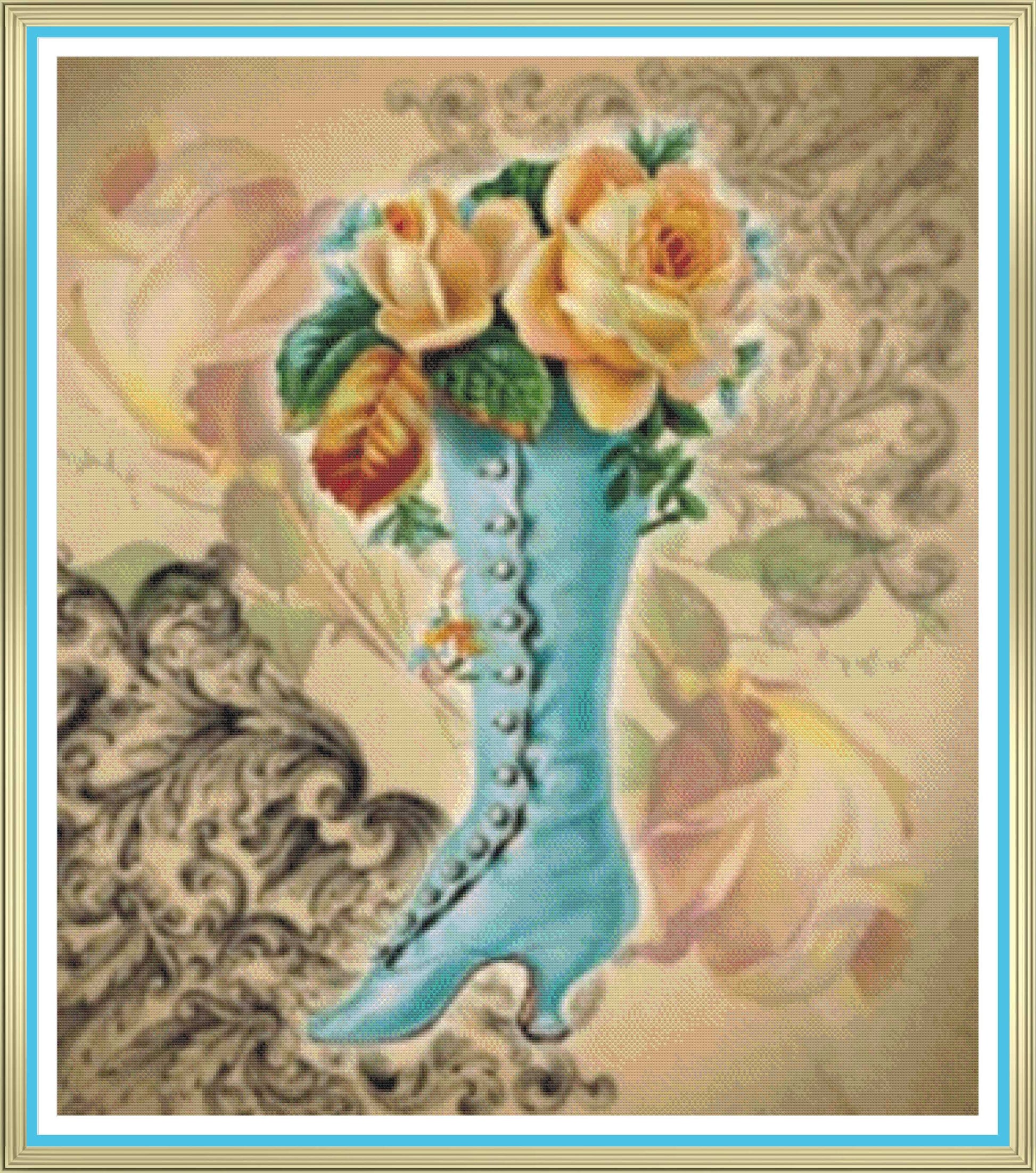 Vintage Blue Boot PDF Cross Stitch Chart - Pattern Keeper Compatible*