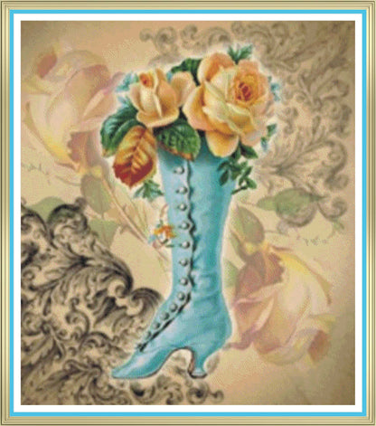 Vintage Blue Boot PDF Cross Stitch Chart - Pattern Keeper Compatible*