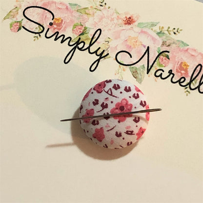 Floral Fabric Button Style Needle Minder/Thread Holder/ Parking Aid