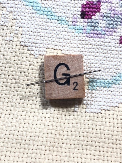 Needle Minder - Initial Scrabble Tile/Thread Holder/ Parking Aid