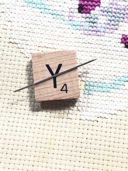 Needle Minder - Initial Scrabble Tile/Thread Holder/ Parking Aid