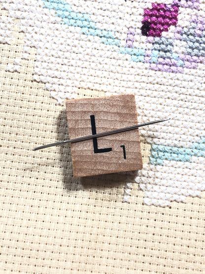 Needle Minder - Initial Scrabble Tile/Thread Holder/ Parking Aid