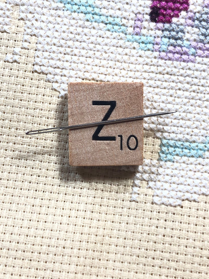 Needle Minder - Initial Scrabble Tile/Thread Holder/ Parking Aid