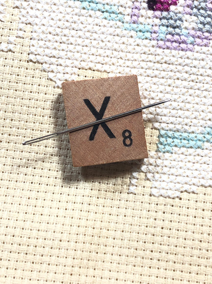 Needle Minder - Initial Scrabble Tile/Thread Holder/ Parking Aid