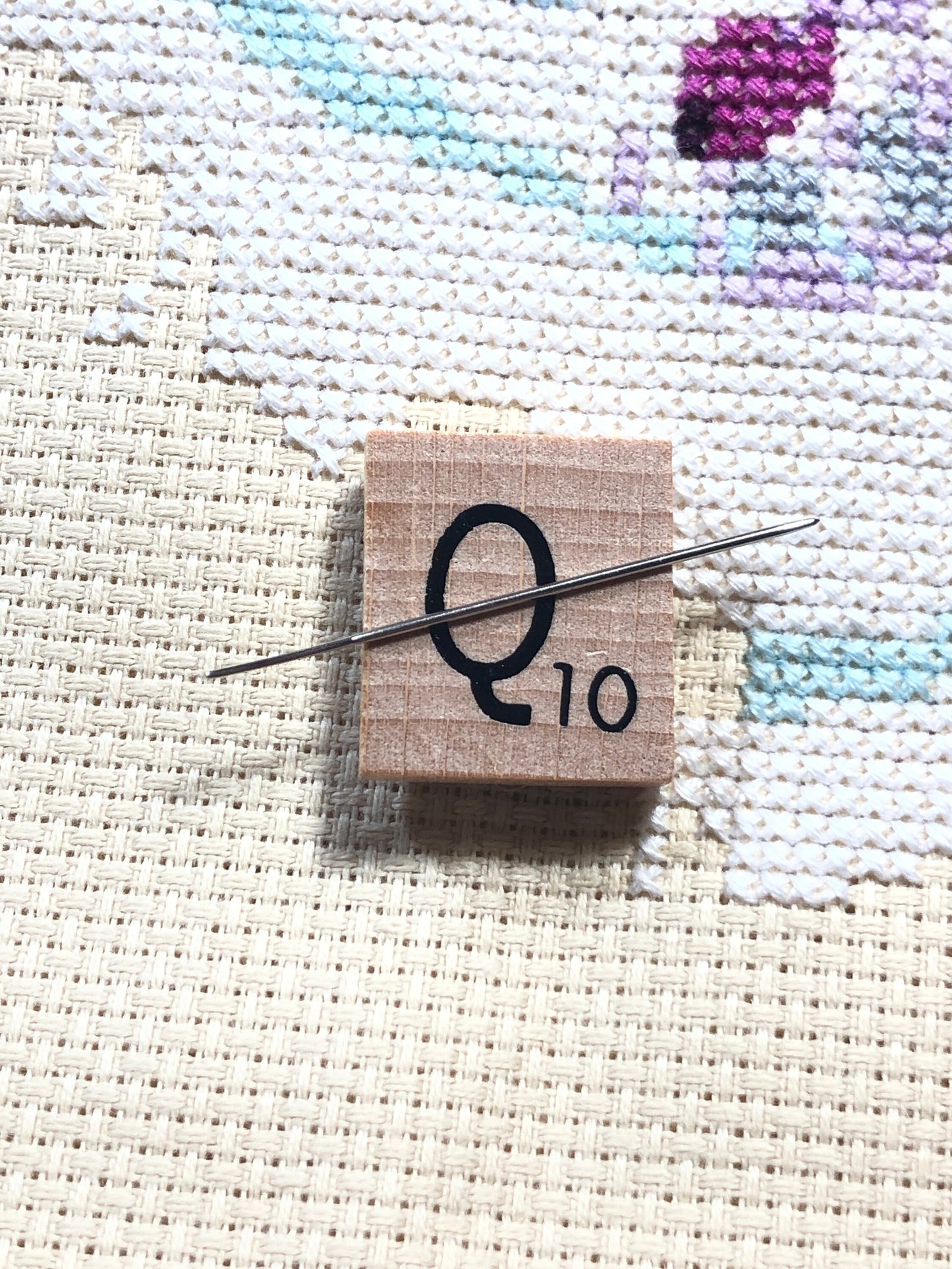 Needle Minder - Initial Scrabble Tile/Thread Holder/ Parking Aid