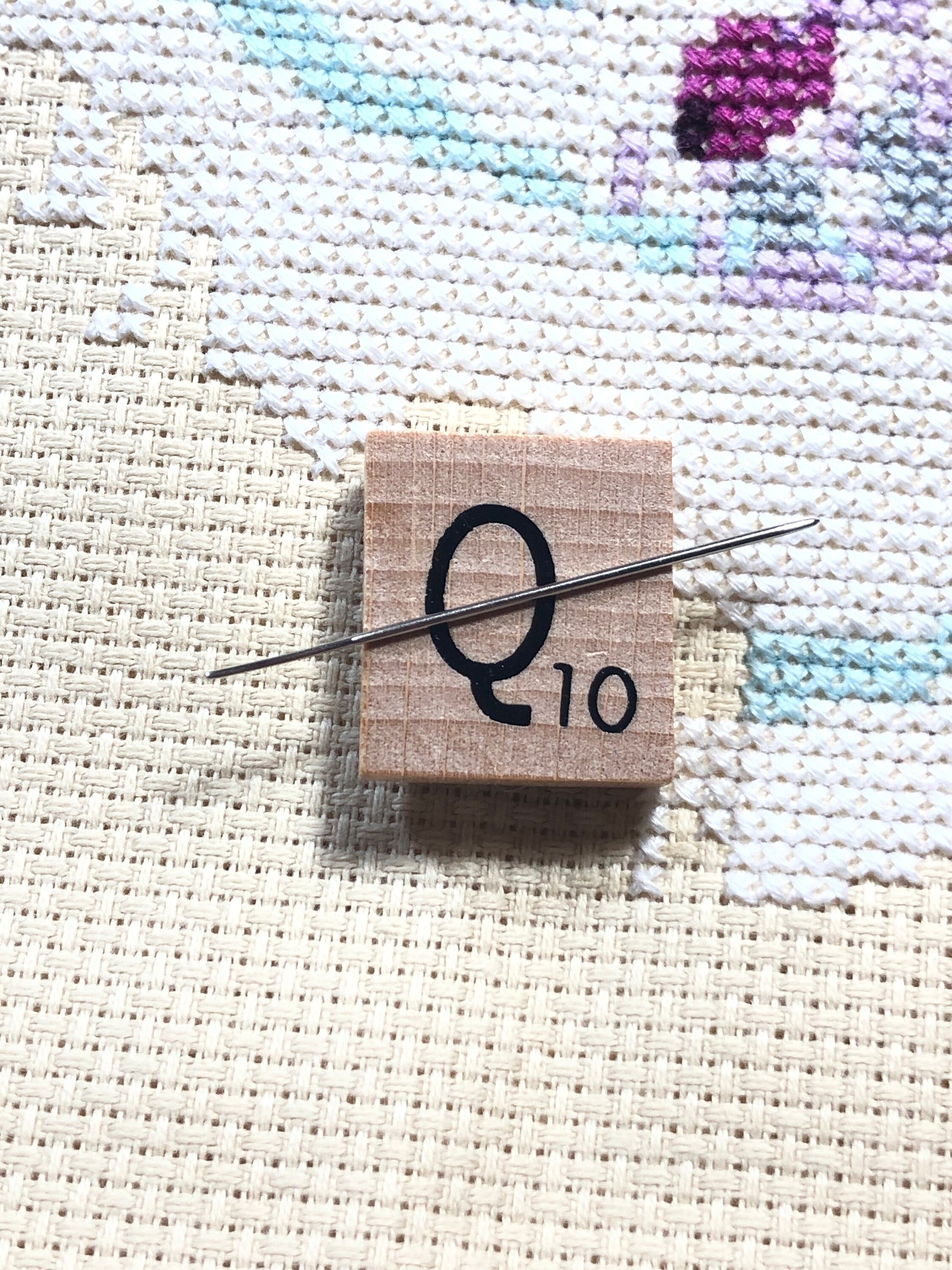 Needle Minder - Initial Scrabble Tile/Thread Holder/ Parking Aid